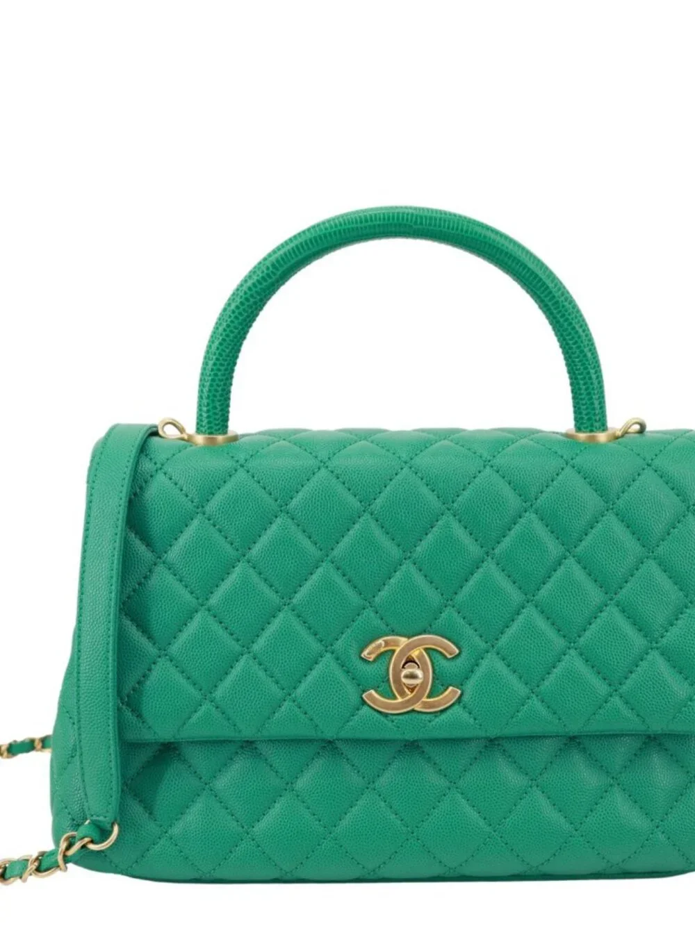 Chanel Coco Handle Flap Small Quilted Caviar Leather Crossbody Bag Green